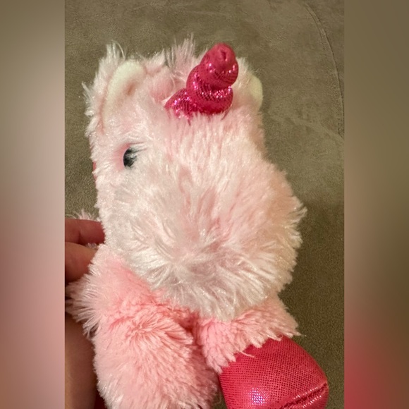 Justice Girls 10” Pink Fluffy Unicorn Plush Stuffed Animal Sparkly Horn Wings - Picture 6 of 16